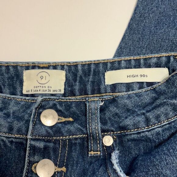 91 Cotton On High 90s 100% Cotton Jeans, Size 4. Button fly - Picture 9 of 13
